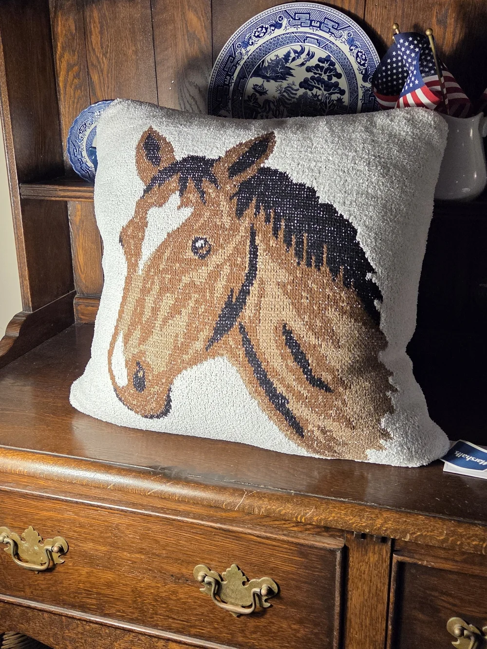Horse Head Accent Pillow in Brown and Black - Decorative Throw Cushion